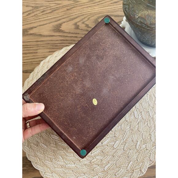 Vintage Midcentury Wood Jewelry Box Gold Duck Detail Butler Box Green Felt Liner - Picture 4 of 8